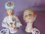 Two VG German Half Dolls. Turned head Art Deco 6cm with big blue eyes, vert