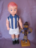 Football VFL Nth Melbourne 1960s 31cm vinyl mascot doll with NM jumper / so