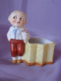 All-bisque vintage Googly Trinket holder. Googly boy 8.5cm with side glanci