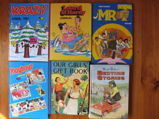 Seventeen vintage boys-girls books:- 1984 Score & Scorcher soccer annuals.