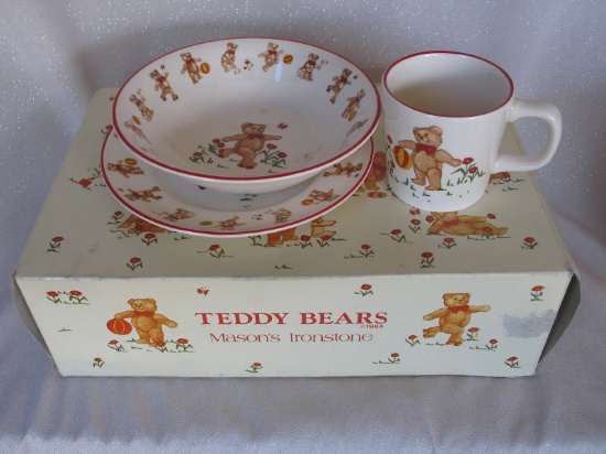 English MIB Mason's Ironstone 'Teddy Bears" 1984. Mug, cereal bowl, three p