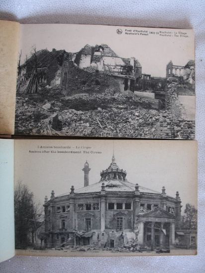 Two WWI postcard booklets. 1914-18 ruins of Houtulst 10 postcards wth tissu