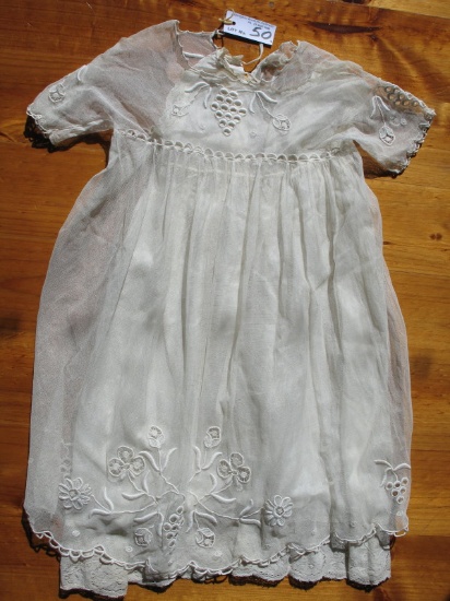 Two cotton antique Net Lace dresses:- Baby/toddler 76cm with embroidered fl