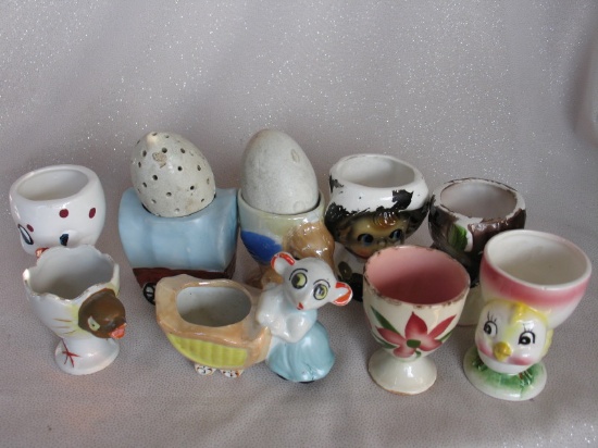 Forty Egg Cups:- includes mostly Japan, Kitsch, Mulga wood, animals, googly