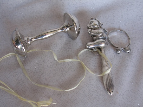 Mixed Baby Rattles:- Silver bracelet baby rattle S365 , 13cm silver plate b