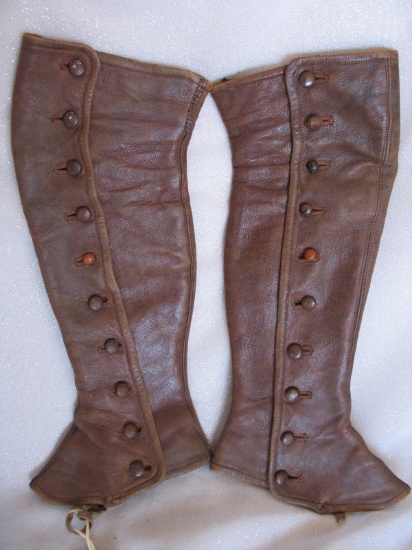 Brown leather 1890-1910 girls equestrian spats / leggins, 31cm long, all bu