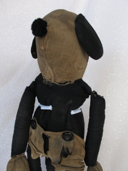 Distressed Mickey Mouse 30s cloth doll 38cm. Black and dirty white cotton h