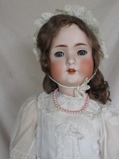 German Bruno Schmidt c1900s bisque dolly face 30" (76cm) incised BSW in hea