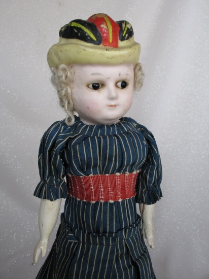 Scarce German "Molded Bonnet" Wax over c1860-80s child 16" (41cm). Wax over