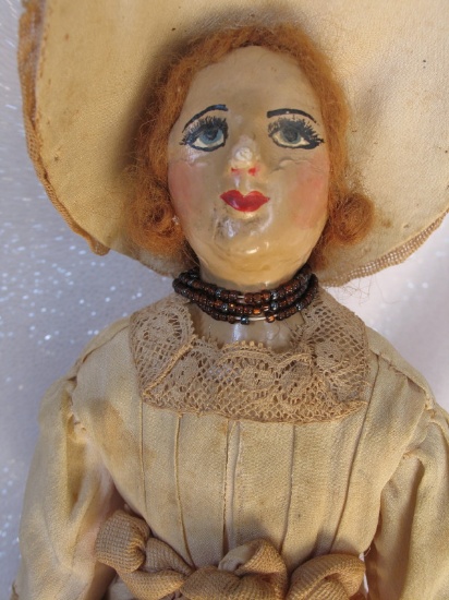 Interesting French Fashion doll plaster over composition 13" (33cm) c1920s.