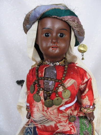 Brown bisque attributed to S.F.B.J. Bebe 14" (36cm) c1890s, mark has raised