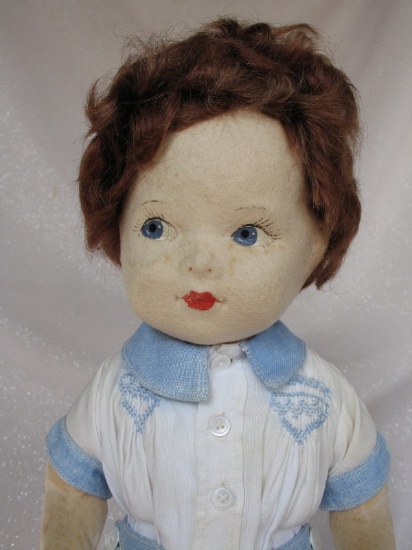 English Dean's Ragbook 1940s "Character Boy" felt cloth doll 14.5" (37cm).