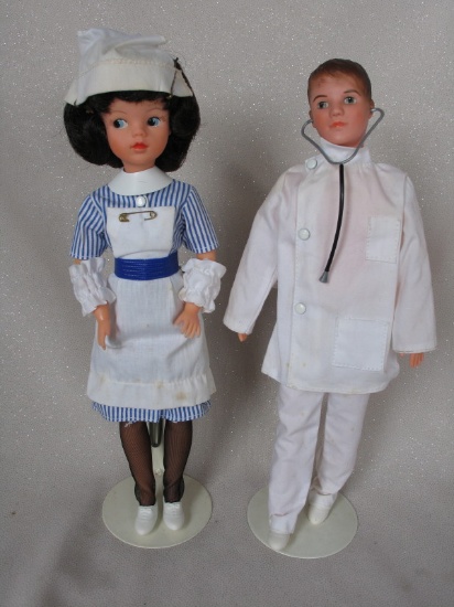 Pedigree 1960s Sindy in "Emergency Ward" 1965 outfit , blue pin stripe dres