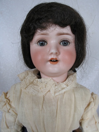 German Adolf Heller child 23.5" (60cm). Blue gray sleep glass eyes, black a