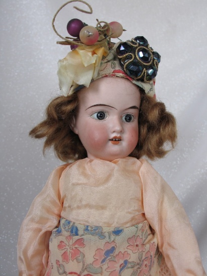 Early Armand Marseille 390 bisque doll 13.5" (34cm). Gray o-inserted glass