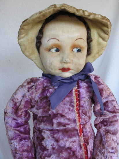 Cloth Australian 1940s Carnival doll 31" (78cm). Formed cloth face with pai