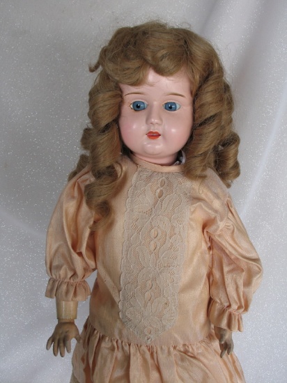 Two German Metalhead dolls c1900s 24" (61m). One has fixed glass eyes, no r