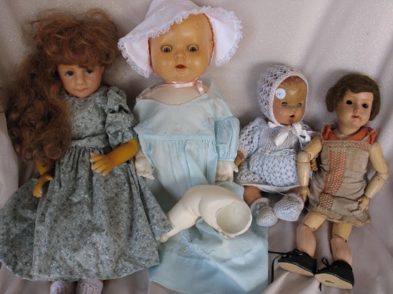 Seven antique to vintage weary dolls:- Herm Steiner 128 painted bisque with