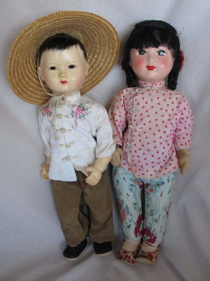Mixed 29 dolls:- includes celluloid 26cm Santa Claus, 2X 41cm 1940-50s Chin