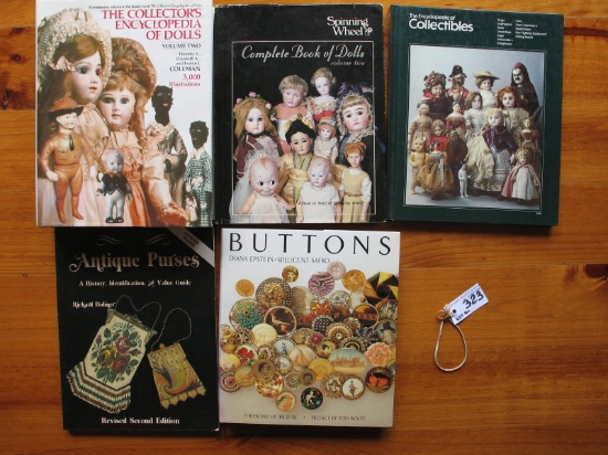 Five reference books:- Coleman's Encyclopedia of Dolls volume 2, Buttons, A