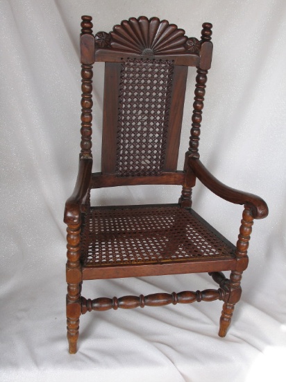 Victorian 1850s Child walnut chair 58cm, hand carved fan back, generally ex