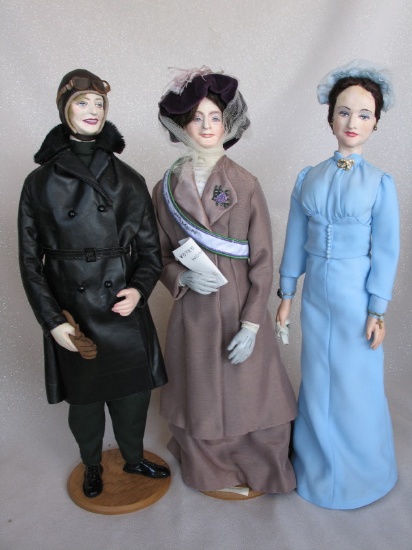 Three British artist Lorna Hennessy 1970s composition historical 39cm dolls