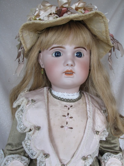Scarce J. D. Kestner 128 Closed Mouth "Pouty" bisque child 27" (53cm) c1897