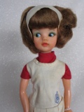 Original Sindy 1960s with stand, brown hair, eye shadow added. 1966 Center