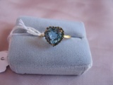 Ladies dress ring 14K yellow Gold, stamped 14K. Heart Swiss blue Topaz 3.7c