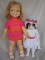 Two dolls:- Ideal Giggles 1966 in original pink stripe top/pants, head move