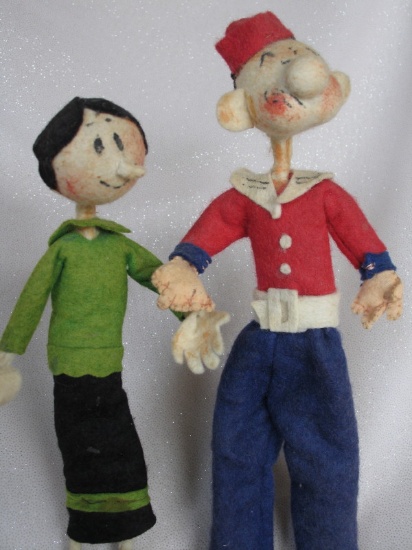 Vintage Popeye & Olive Oyl possible 1940s. All original felt clothes over w