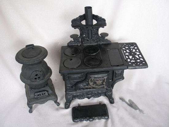 Vintage cast iron Crescent Stove and Pot Belly heater-stove. All stovetop p