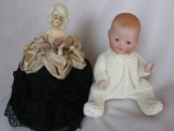 Two dolls:- Armand Marseille 351 Baby 24cm cabinet size, blue glass sleep e