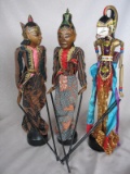 Toys:- 4x Indonesia Wayang Stick Puppets to 41cm. Cone pop-up wood clown, w