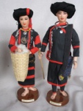 Eight Kyunying Chandavimol Bangkok 1960s dolls 28cm. Painted features on fa