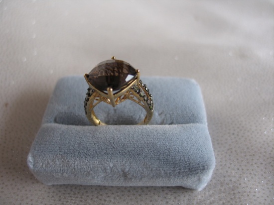 Ladies Smokey Quartz & Diamond dress ring 14K Yellow Gold, stamped 14K. Smo