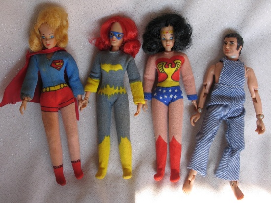 Four Mego 1970s Super Heroes 20cm action figures:- Three in original variat