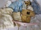 Box of Antique-Vintage doll dresses include:- Antique whitewear, silk, cott