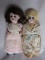 Two cabinet German antique bisque 13cm a/f dolls. One has eyes not set, oth