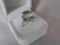 Ladies 10K White Gold, Quartz & Diamond dress ring, stamped 10K. Light gree