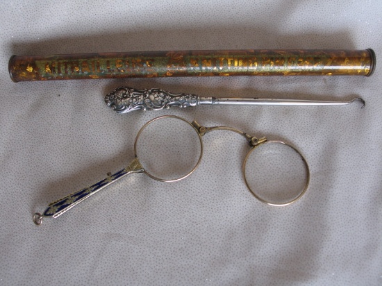. Antique-vintage Sewing tools:- Sterling silver antique button hook with L