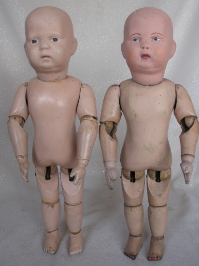 Two naked Schoenhut Wood Infant Dolls on toddler bodies 14" (36cm) c1913-14