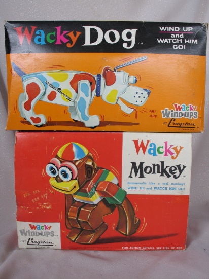 Two boxed 1964 Wacky Cragstan Windups Toys. MIB Wacky Monkey, and boxed Wac