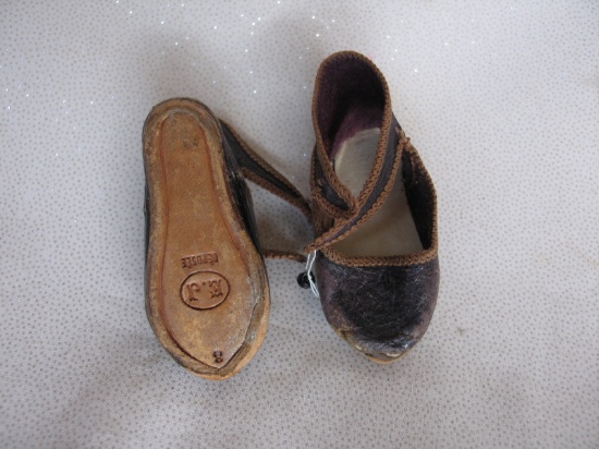 Pair of 1880s E.J. Jumeau Doll Shoes 2.75" (7 cm) long for 19"-21" Jumeau d