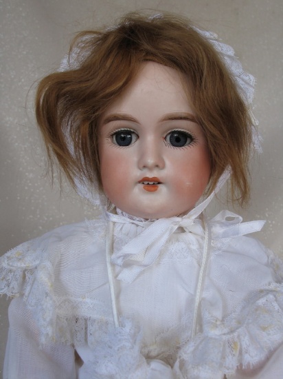 German Armand Marseille 'Florodora' bisque 17" (43cm). Open pink mouth has