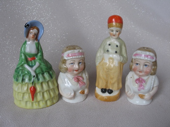 Six German/Japan Half Dolls to 6.5cm include wax, flapper PLUS porcelain la