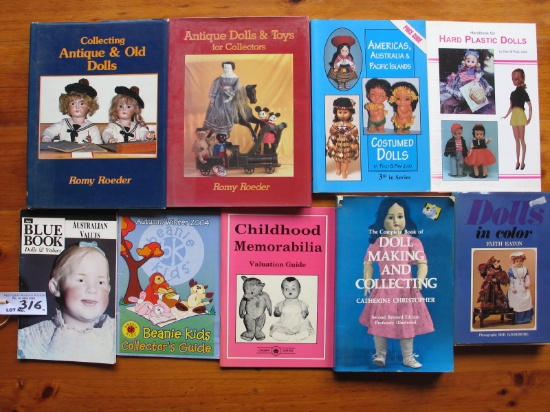 Twelve small reference doll books:- includes Blue Book 12/14, China Doll co