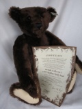British Collector's Steiff 1907 Teddy Bear replica. Dark brown mohair 24