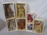 Seven MIB Teddy Hermann miniature bears. Five LE 10cm mohair bears have COA