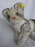Scarce Steiff 'Running Suzi' Cat 1950s white mohair with sprayed black stri